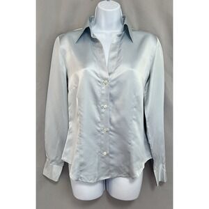 Paul Stuart Women's 100%‎ Silk Made In Italy Size Small Preppy Satin Blue